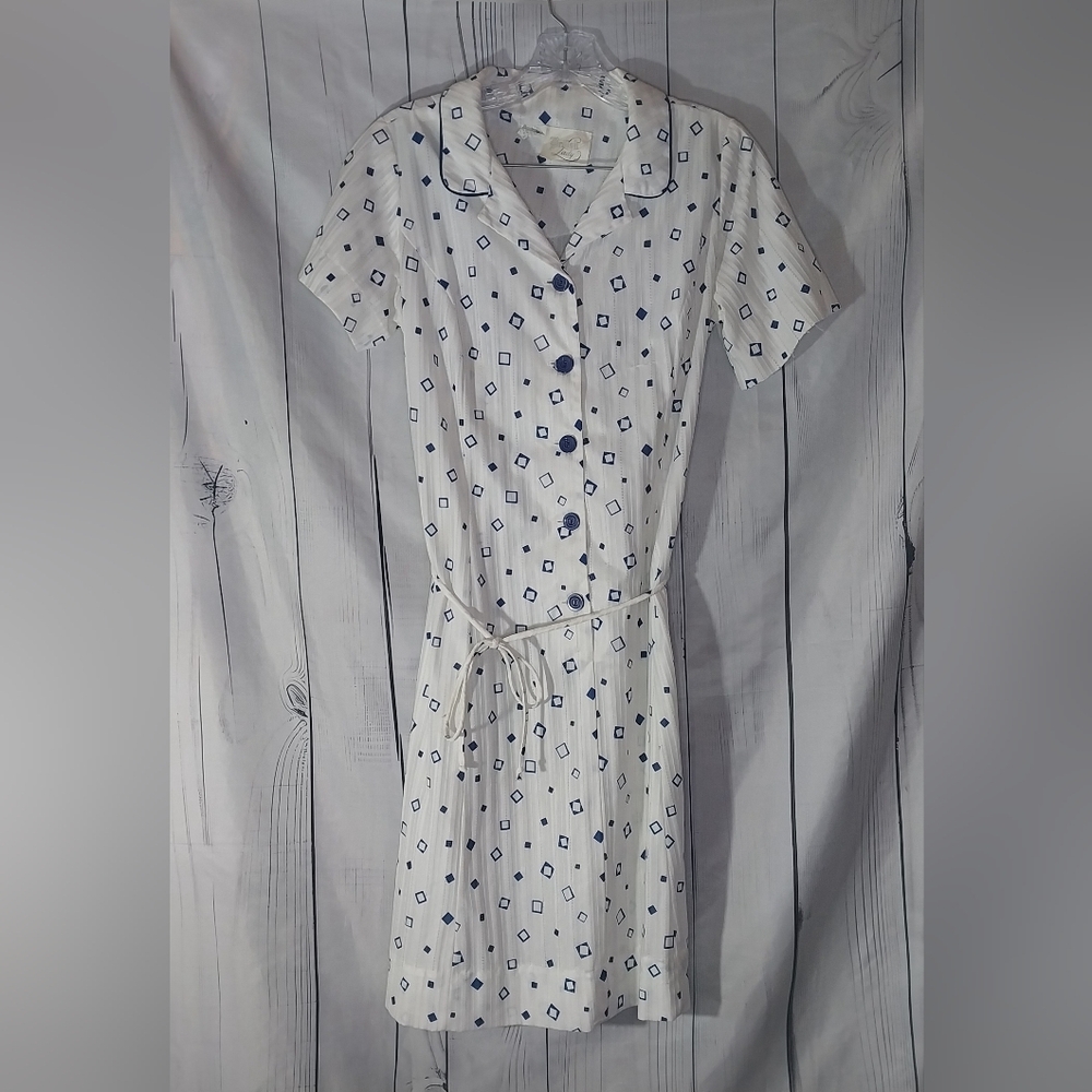 British Laady Union Made Vintage Button-Up Short Sleeve Geometric Shift Dress